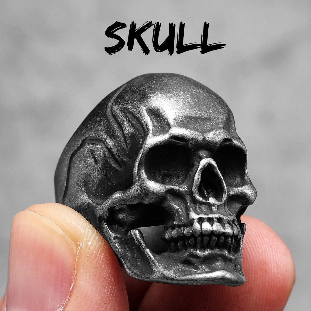 Vintage Punk Gothic All Skull Head Series Stainless Steel Womens Mens Rings Unique for Biker Jewelry Creativity Gift