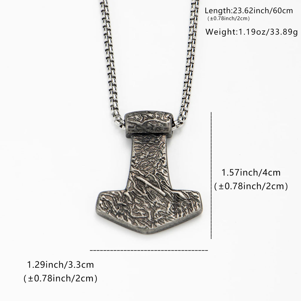Mjolnir Thor Hammer Box Chain Pendant Necklace — Stainless Steel