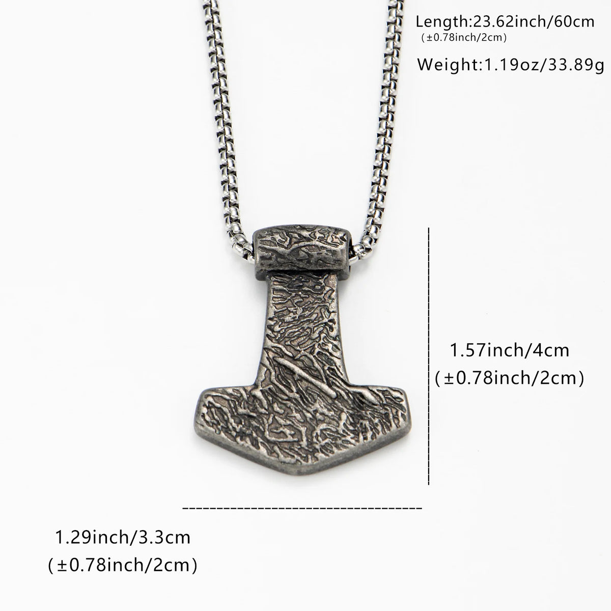 Mjolnir Thor Hammer Box Chain Pendant Necklace — Stainless Steel