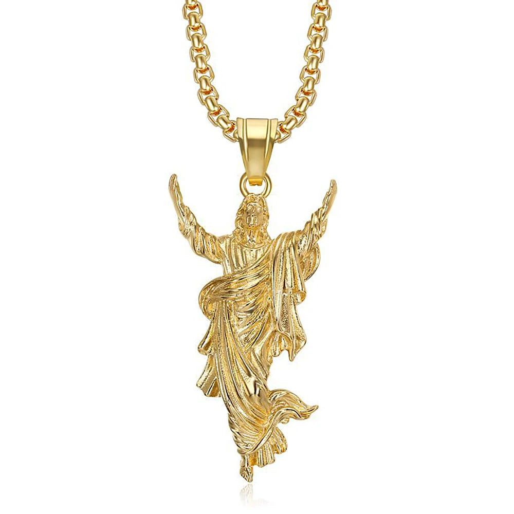 New Punk 316L Stainless Steel Jesus Pendant Necklaces For Men Women Sliver/Gold Color Hip Hop Religious Jewelry Gifts Wholesale