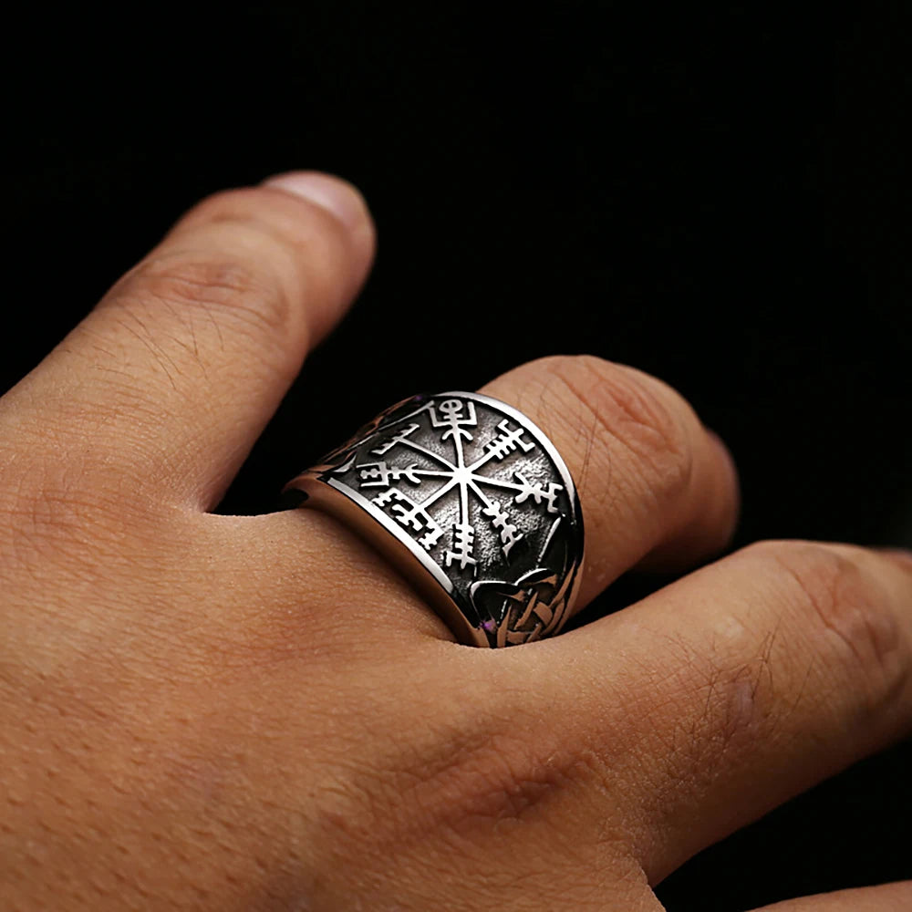 Vintage Nordic Viking Compass Rings Stainless Steel Punk Viking Celtics Knot Ring For Men Biker Amulet Jewelry Gift