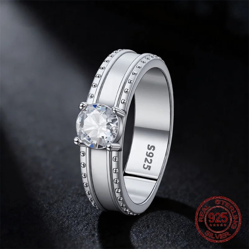 Men's Ring 925 Sterling Silver Couple Rings Square CZ Inlay Minimalist Daily Wear Jewelry Gift for Men Valentine's Day