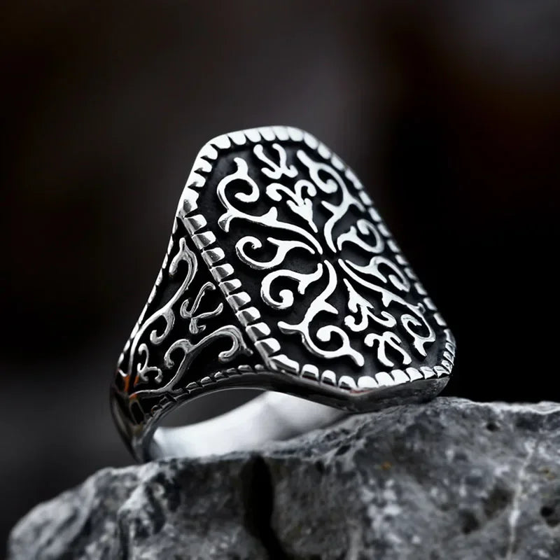 Classical Pattern Men's Band Ring — Stainless Steel
