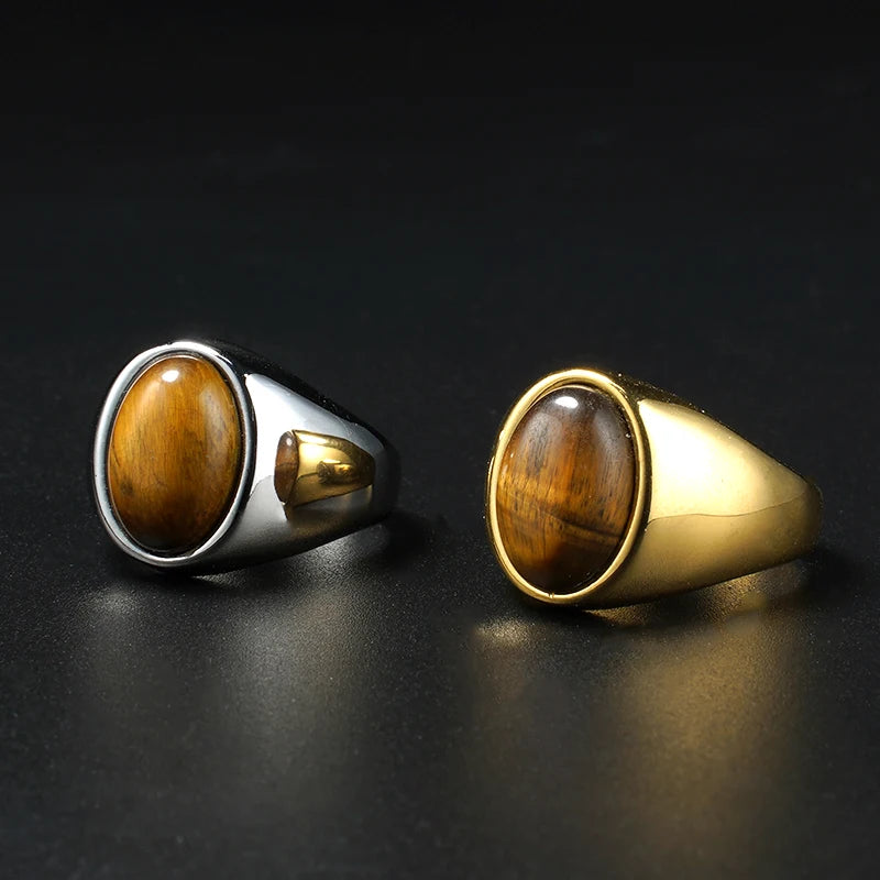 Stone Inlay Ring — Black Gold Silver, 316L Stainless Steel
