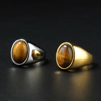 Stone Inlay Ring — Black Gold Silver, 316L Stainless Steel