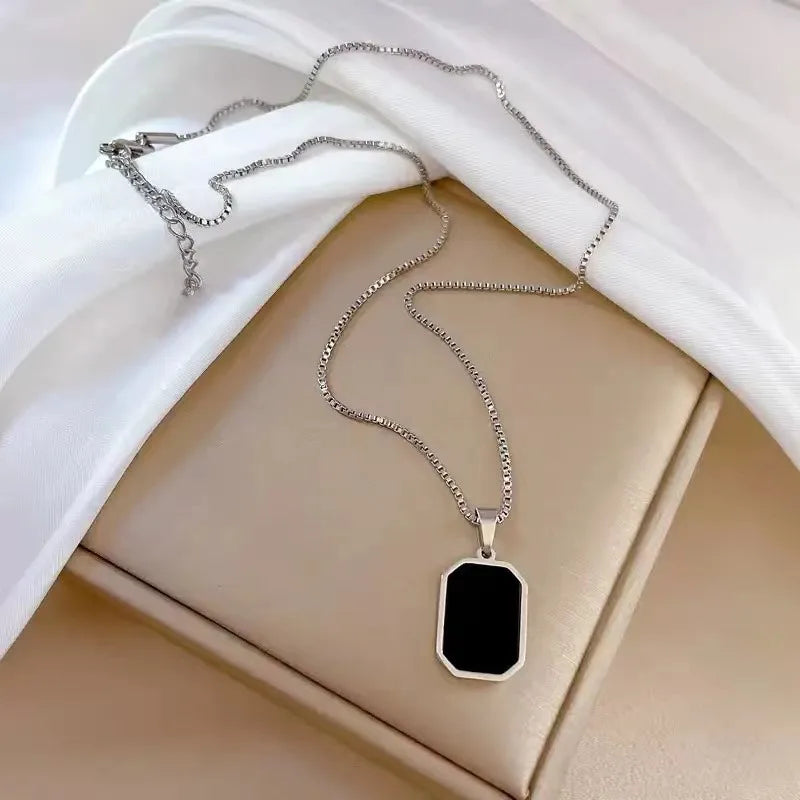 Simple Geometric Pendant Necklaces for Men Women Rectangle Stainless Steel Jewelry Cadenas Para Hombre Collares Para