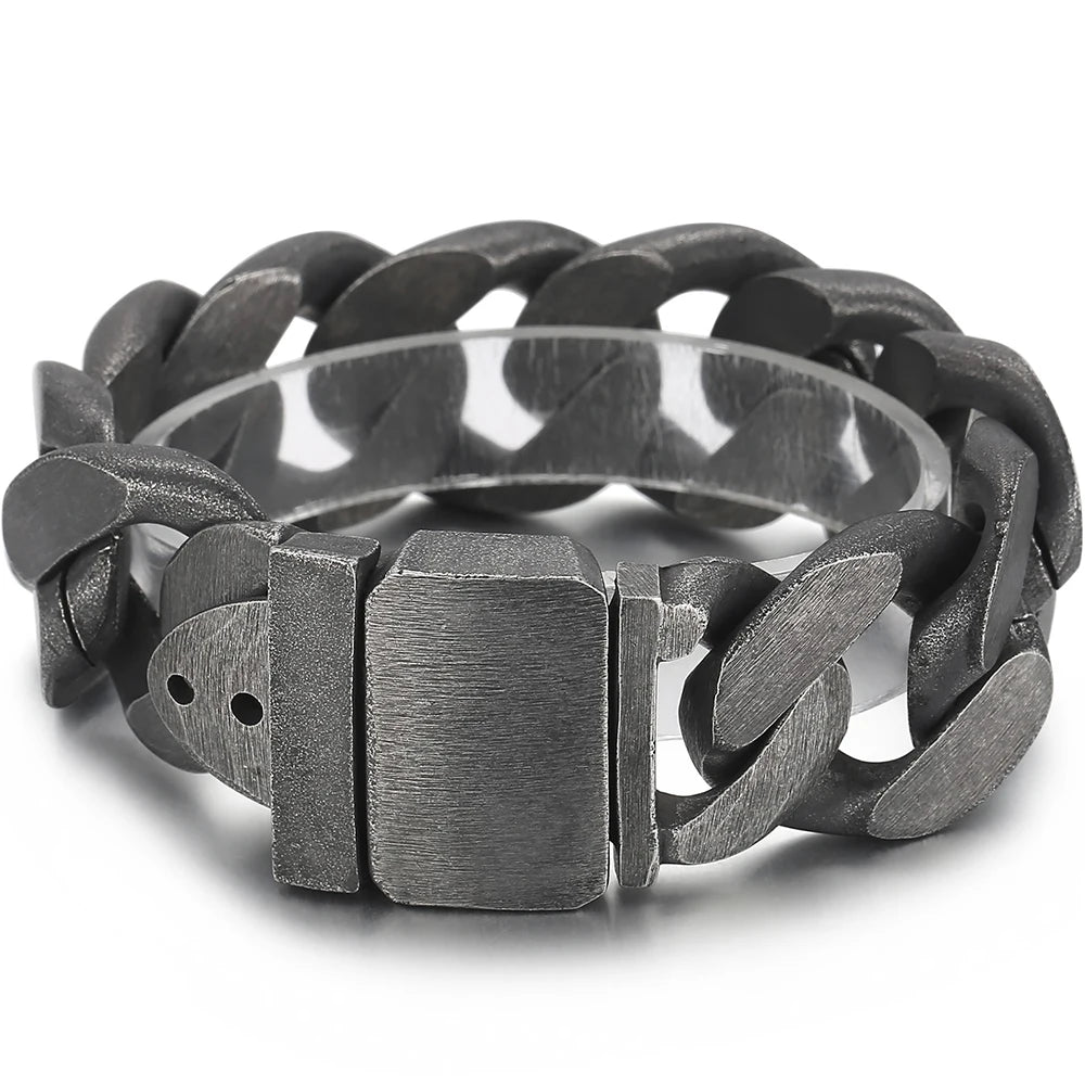 Men Bracelet for Man In Brushed Stainless Steel Luxury Gold Color 25MM Curb Link Chain Men's Bracelets On Hand Bands