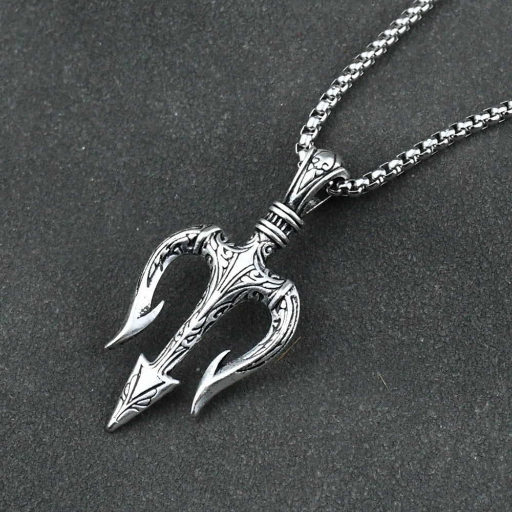 1pcs Men's Neptune Trident Pendant Necklaces Hip hop Boy Gifts Accessory with Stainless Steel Chain Men Statement