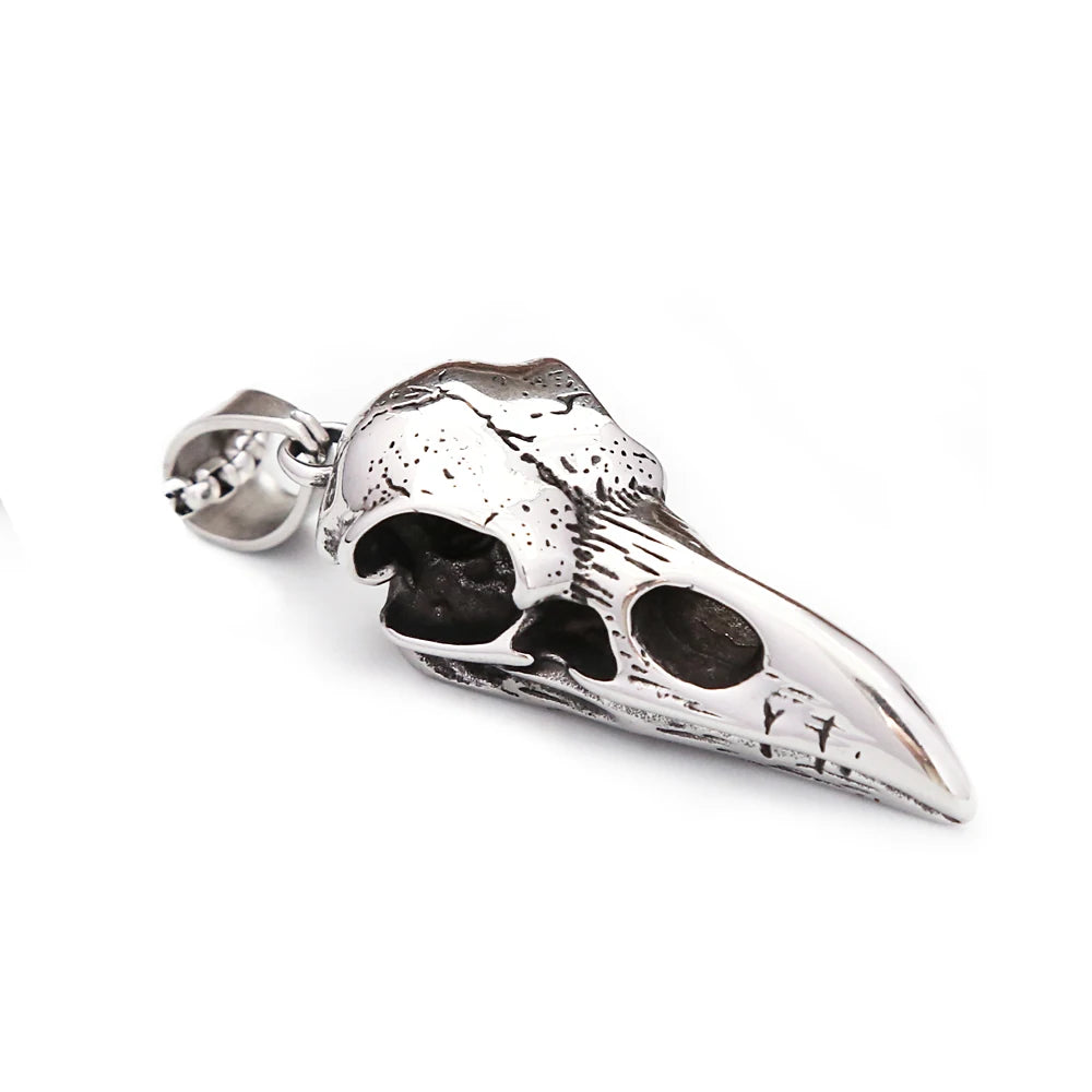 Vintage Nordic Odin Crow Skull Pendant Necklace for Men Stainless Steel Raven Skull Necklaces Pagan Amulet Jewelry