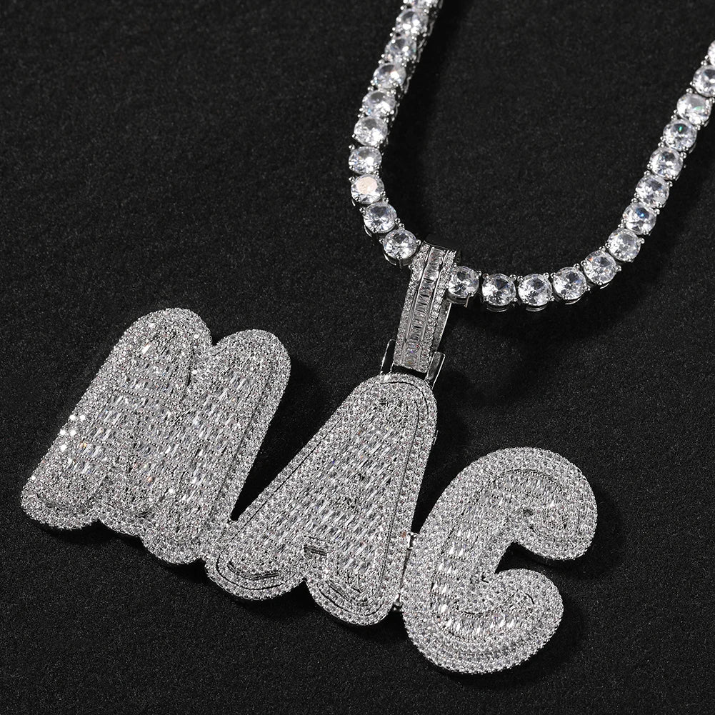 THE BLING KING Custom Baguettecz Initial Letter Iced Out Cubic Zirconia Number Name Pendant Chain Necklace Hiphop Punk