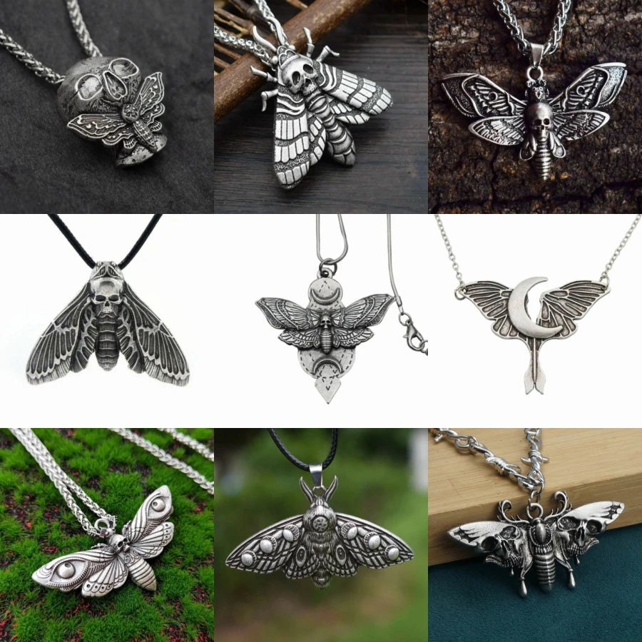 Gothic Death Moth Pendant Necklace