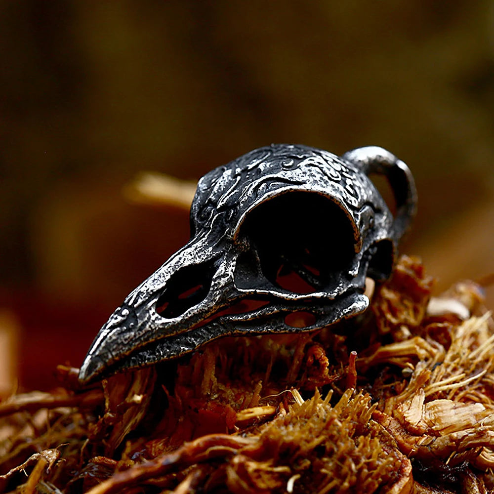 Viking Crow Skull Pendant — Stainless Steel