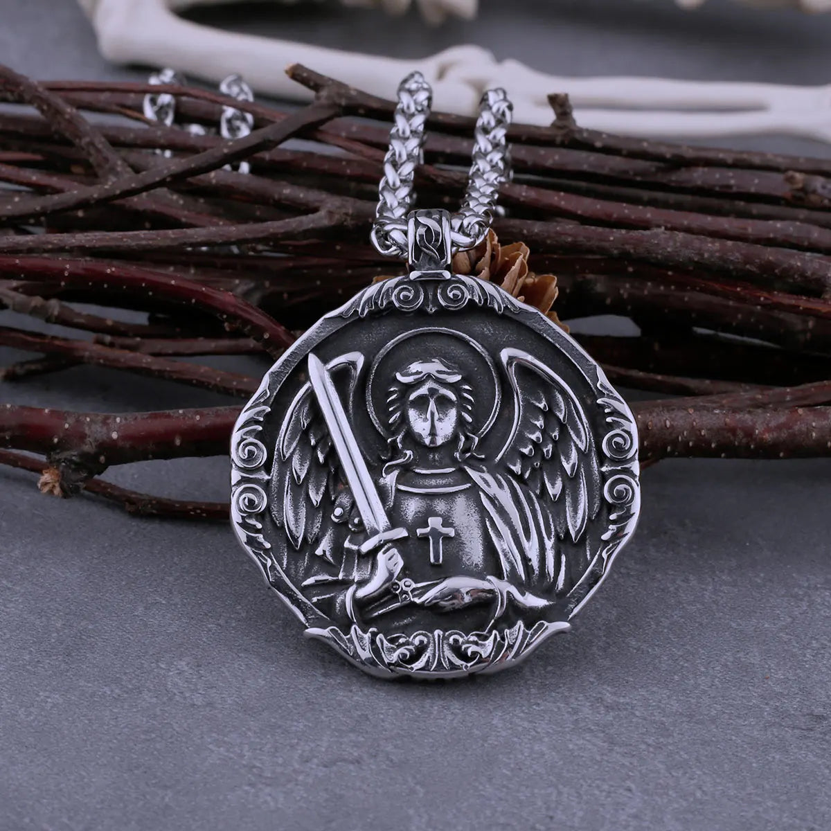 St. Michael Cross Pendant Necklace — Stainless Steel