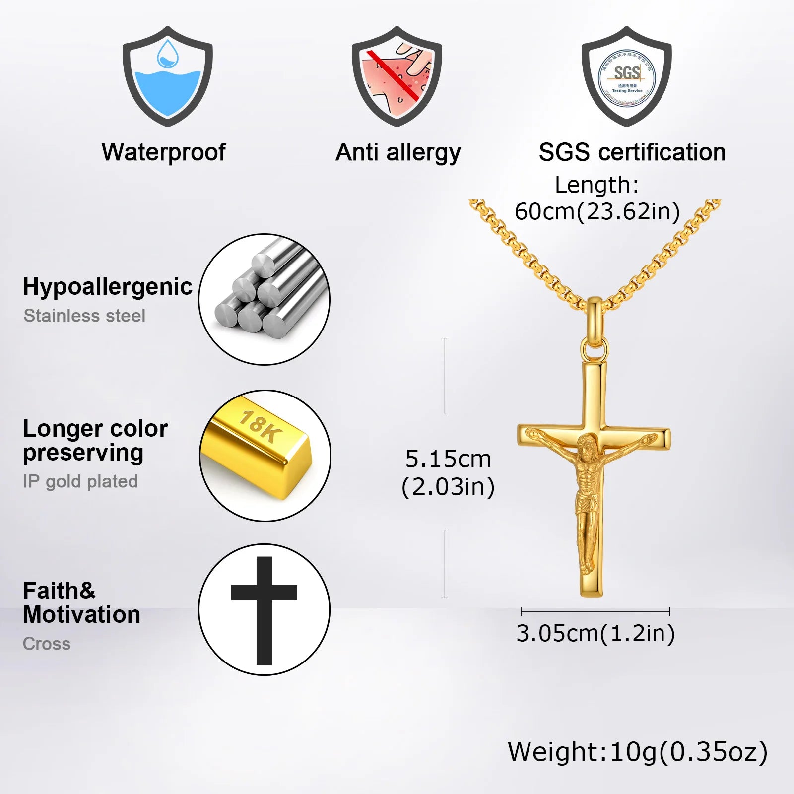 Catholic Cross Pendant Necklace — Stainless Steel