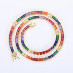 Gold Rainbow Tennis Necklace Iced Out 4MM 18K