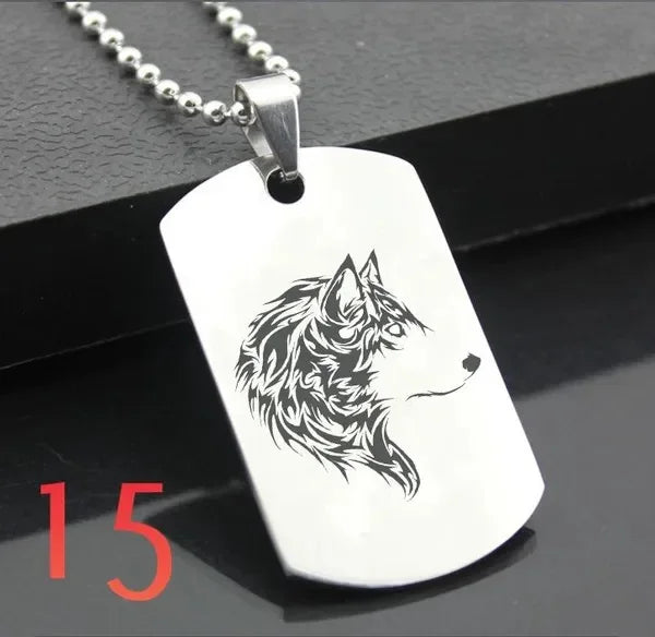Wolf Dog Tag Pendant Necklace — Stainless Steel