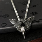 Vintage Wing Crow Skull Pendant Necklace Men Women Punk Goth Raven Skull Necklace Choker Fashion Stainless Steel