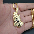 Iced Out Praying Hands Pendant — Gold