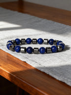 Hematite Stone Bracelet Handmade Woven with Gold color Spacers Cylinder Beads Leather for Energy Protection Reiki Charm Jewelry