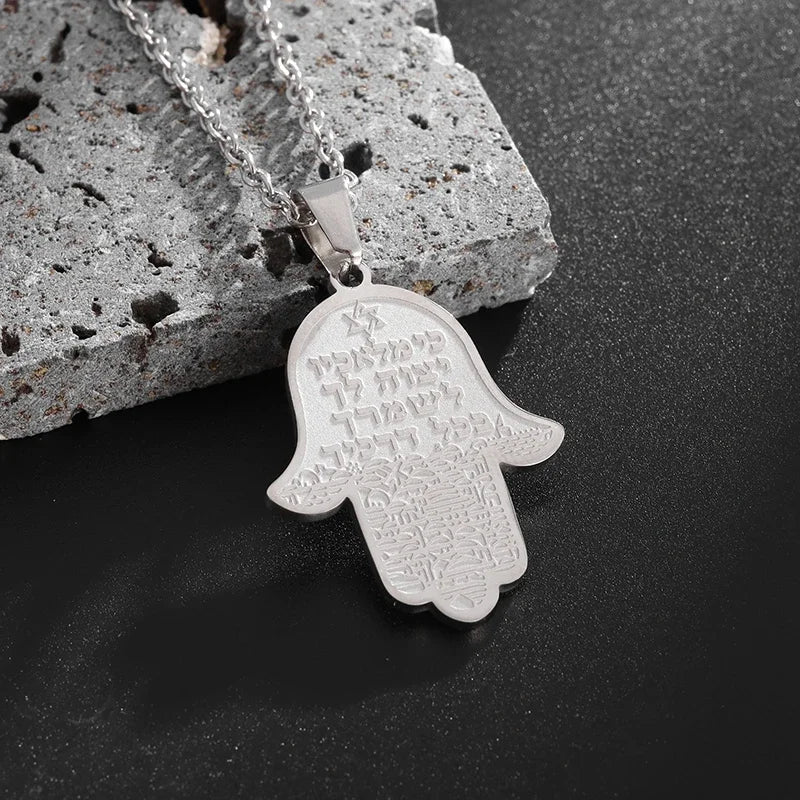 Hamsa Hands of Fatima Hebrew Pendant Stainless Steel Jerusalem Star of David Necklace Women's Jewish Jewelry