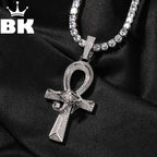 THE BLING KING Iced Eye of Horus Ancien Egypt Ankh Pendant Necklace Big Vintage Zirconia Cross Key Of Life Guardian Jewelry Gift