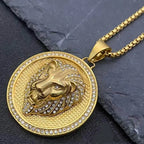 Iced Out Lion Head Pendant Necklace — Stainless Steel