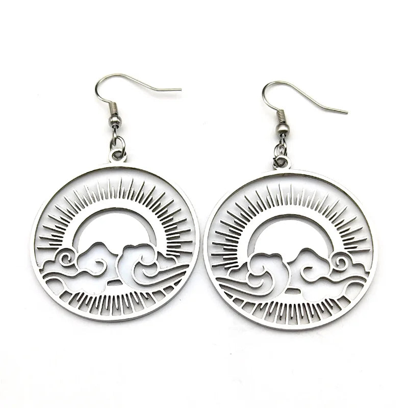 Sun Gold Earrings Ocean Wave Rise Hoop Hollow