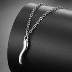 Italian Horn Amulet Pendant Necklace — Steel