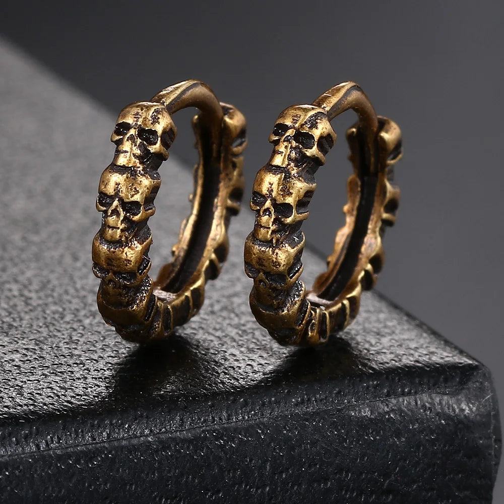Silver Skull Hoop Earrings Statement