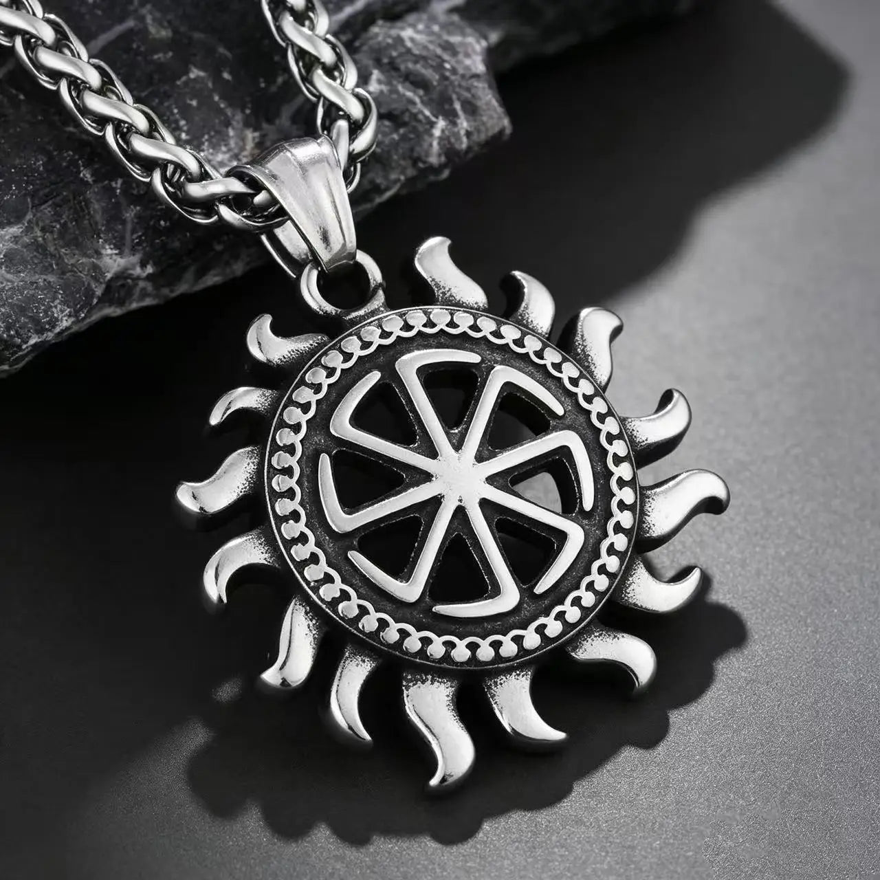 Sun Steel Pendant Kolovrat Wheel 316L