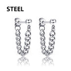 Feather Dangle Huggie Hoop Earrings for Men — Stainless Steel