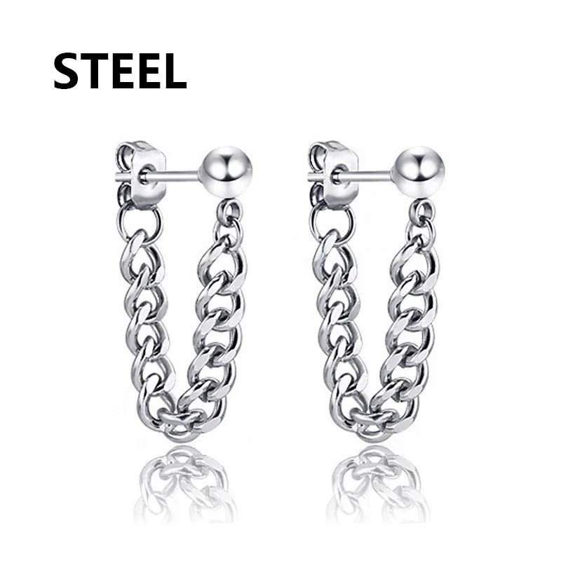 Feather Dangle Huggie Hoop Earrings for Men — Stainless Steel