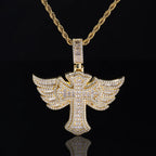 Cross Angel Wings Pendant Necklace Iced Out
