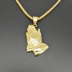 Iced Out Praying Hands Pendant — Gold