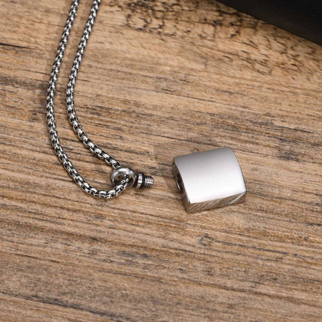 Box Chain Urn Pendant Necklace — Stainless Steel