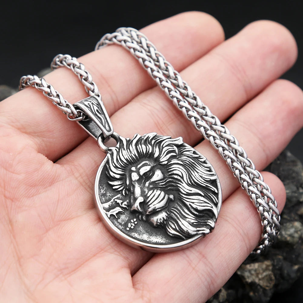 Lion Viking Steel Pendant Nordic Punk Biker Animal