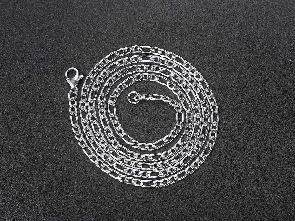 Gold Figaro Cuban Chain Necklace 3MM Stainless Steel