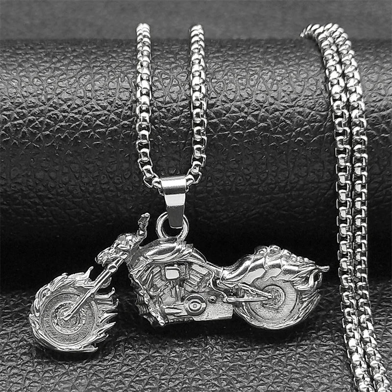 Motorcycle Silver Pendant Retro Punk Sweater Sport