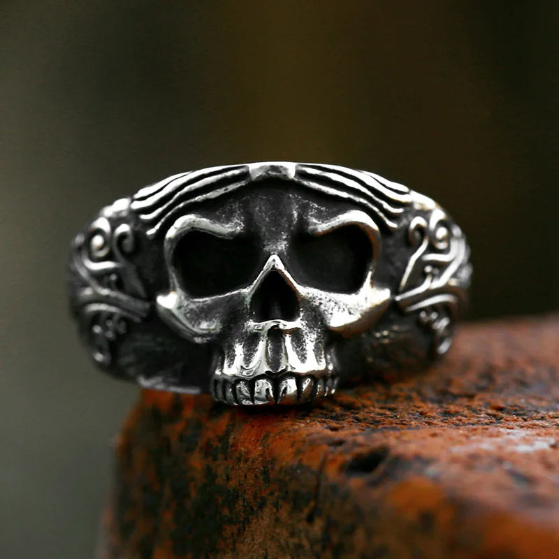 Retro Carved Santa Muerte Ring For Men Punk Gothic Rock Hiphop Designer Open Ring Handmade Jewelry Biker Accessories Unisex Gift
