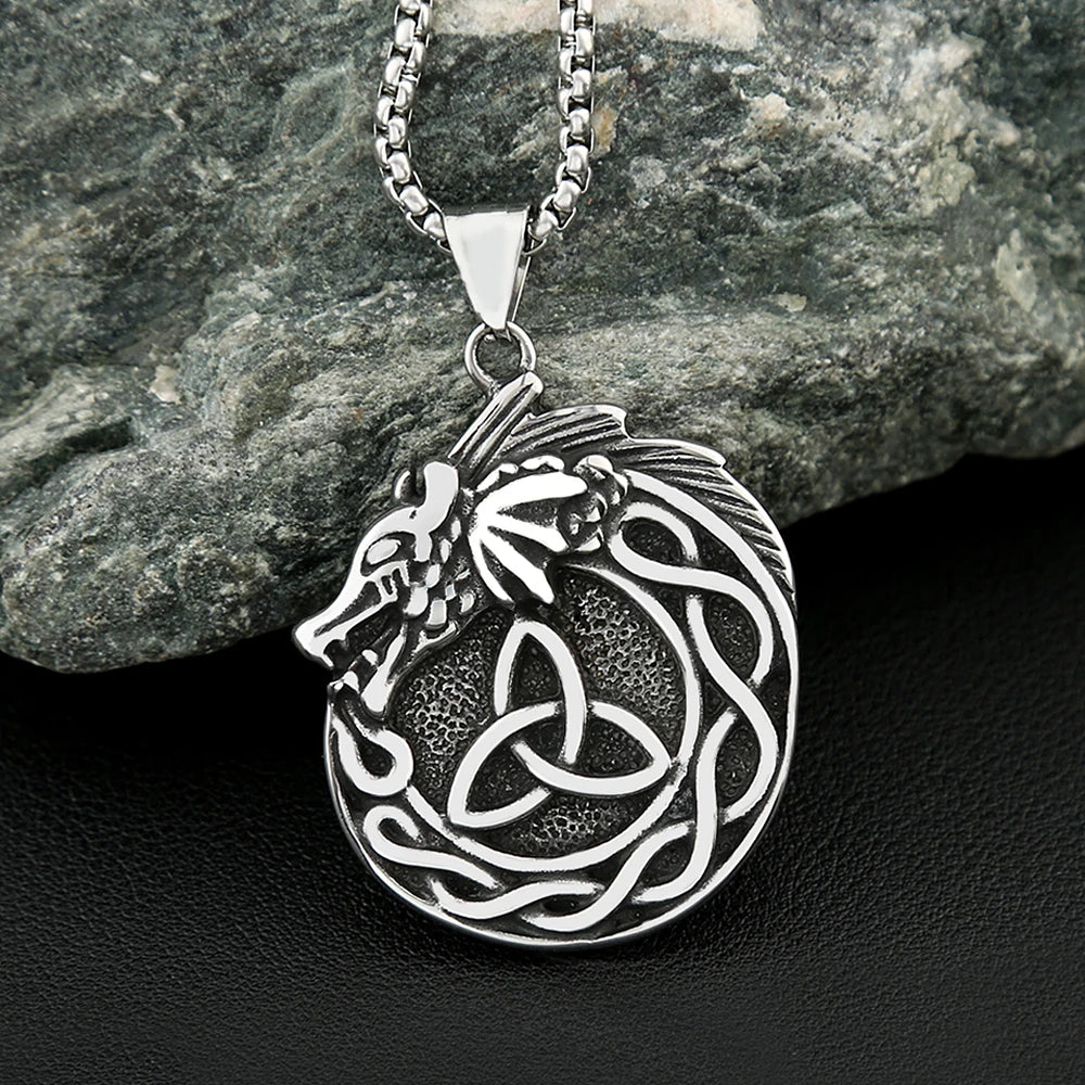 Dragon Celtic Knot Pendant — Stainless Steel