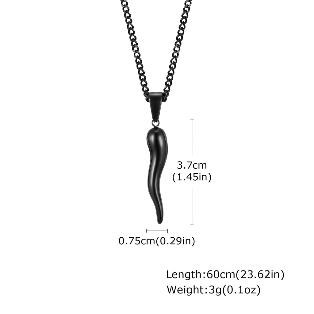 Italian Horn Charm Pendant Necklace — Stainless Steel