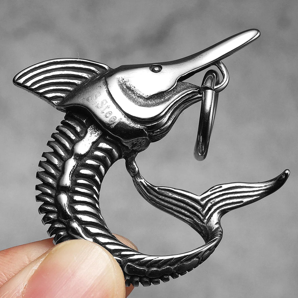 Retro Swordfish Men Necklaces with Pendant Stainless Steel Punk Jewelry for Lure Angler Gift Daily Wear Hip Hop Accessories