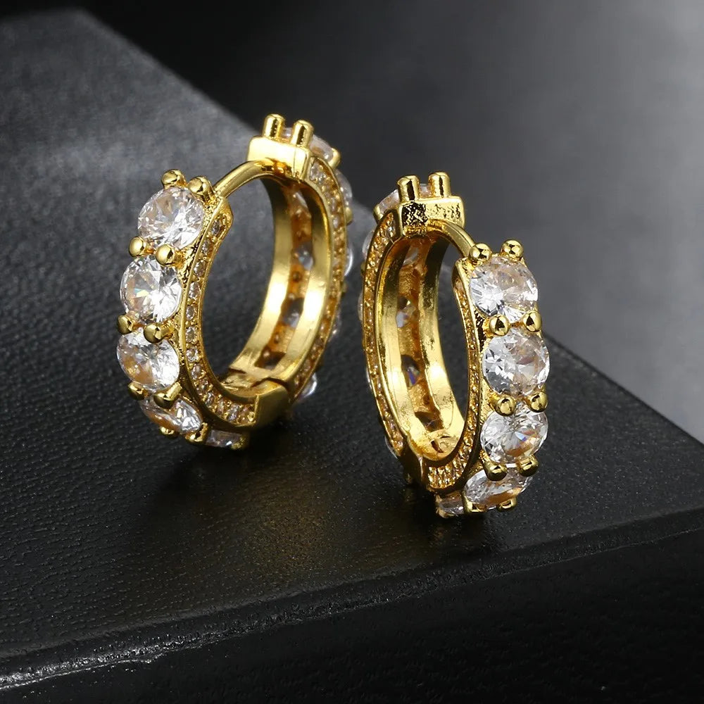 Gold Iced Out Huggie Hoop Earrings Zircon