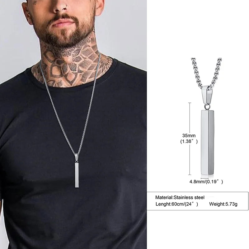 Rectangle Bar Pendant Necklace — Stainless