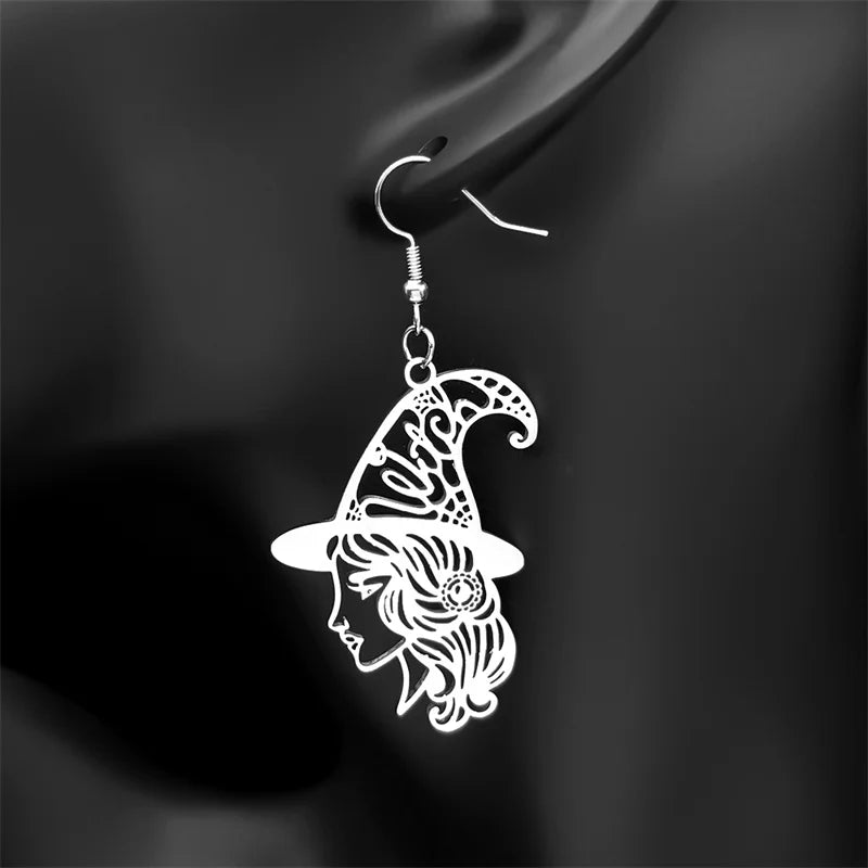 Steel Earrings Witch Head Hollow Flower Big Hoop