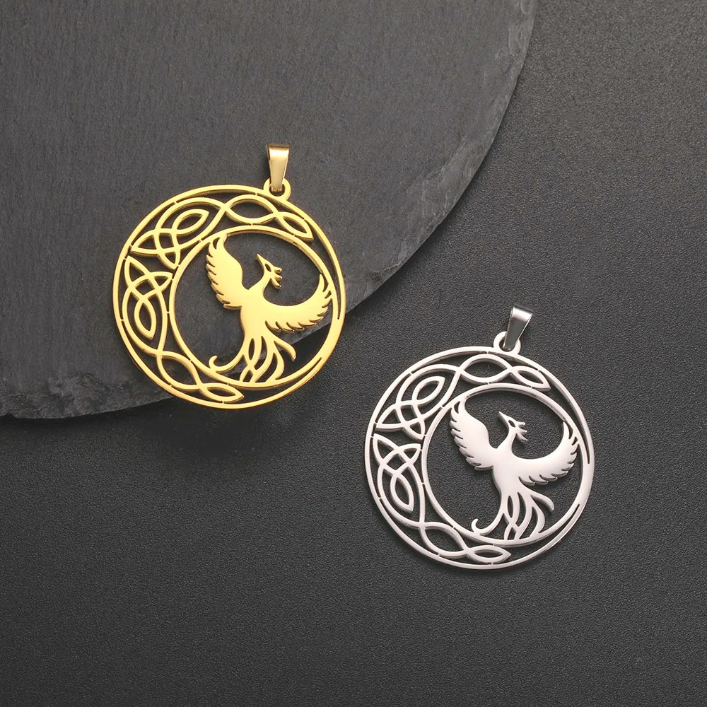 Dawapara Phoenix Pendant for Necklace Earrings Mythology Animal Stainless Steel Charms for Jewelry Making Religious Gift