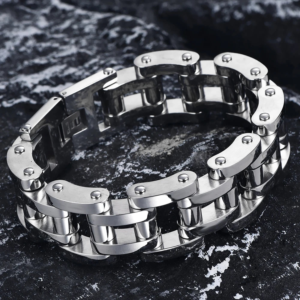 Solid Stainless Steel 22MM Width Motorcycle Bike Chain Men Bracelet Wristband Male Bangles Rock And Roll Men's Jewelry