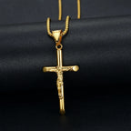 Jesus Cross Pendant Collar Chain Necklace — Stainless Steel