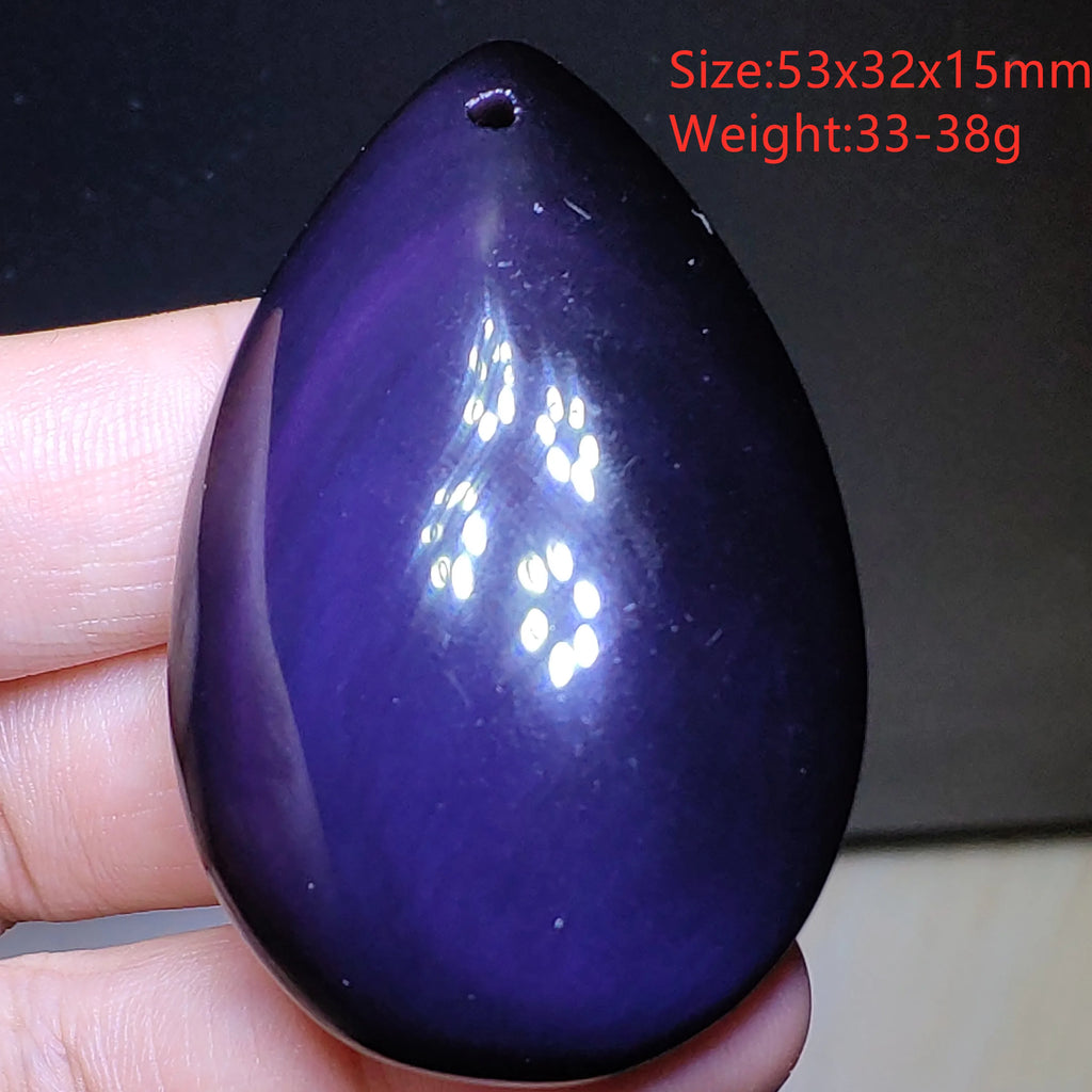 Natural Black Obsidian Rainbow Green Purple Flash Light Pendant Water Drop Necklace Drop Shipping