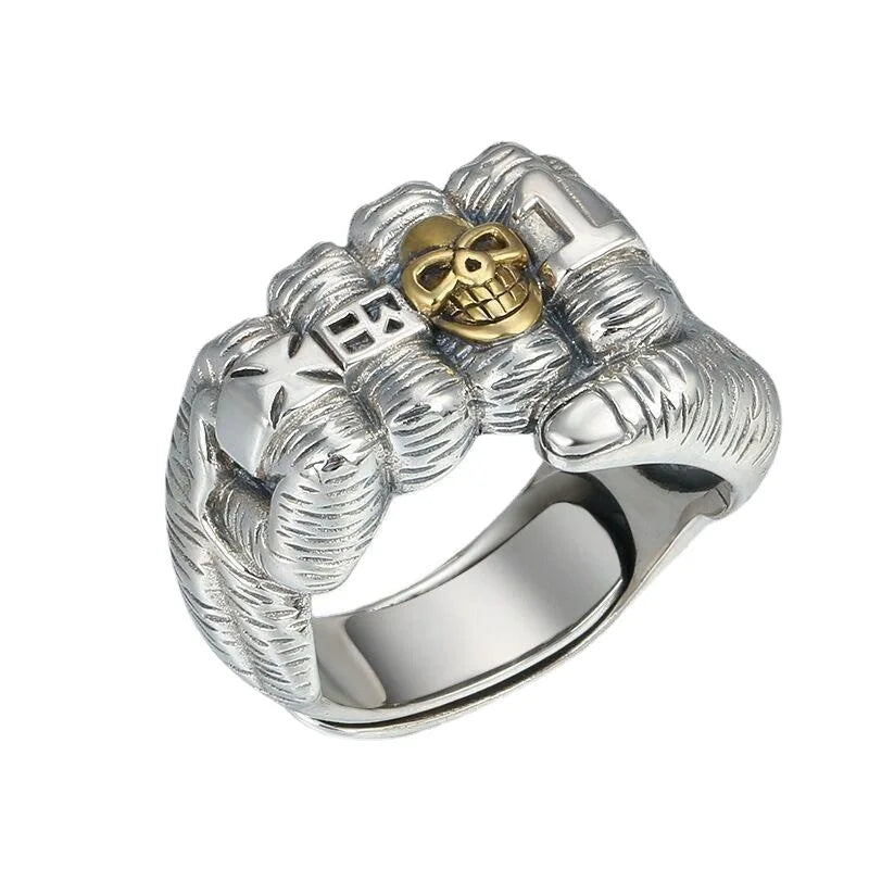 New Fashionable Skull Ring for Men Retro Thai Silver Punch Hand Ring Trendy Index Finger Ring Bold Statement Jewelry